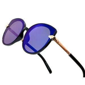 Women Sunglasses Blue Mirrored Lens Gold Accent Fashion Shades Trendy Lentes New